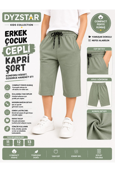 DYZSTAR Dečije džepne kapri šortseve, žalovito zelene, kompaktni, od četkanih...