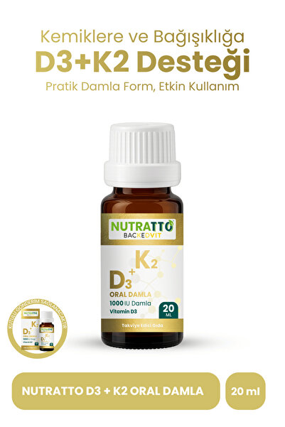 nutratto BackedVit Vitamin D3 K2 Damla 1000 IU 20 ml