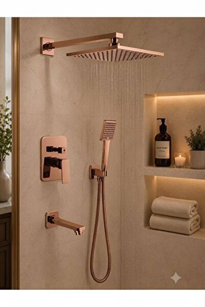 kerimyapı Premium Rose Ankastre Duş Seti – Yağmurlama Tepe Duş ve El Duşlu Gö...