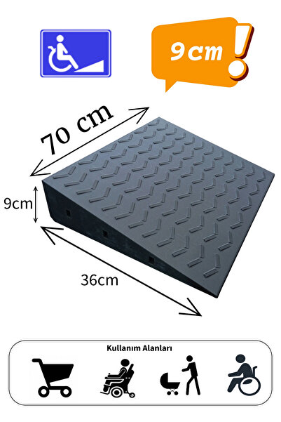 Roboqoq 9 cm Tekerlekli Sandalye Kapı Eşik Rampası Bantlı Dayanıklı Gri