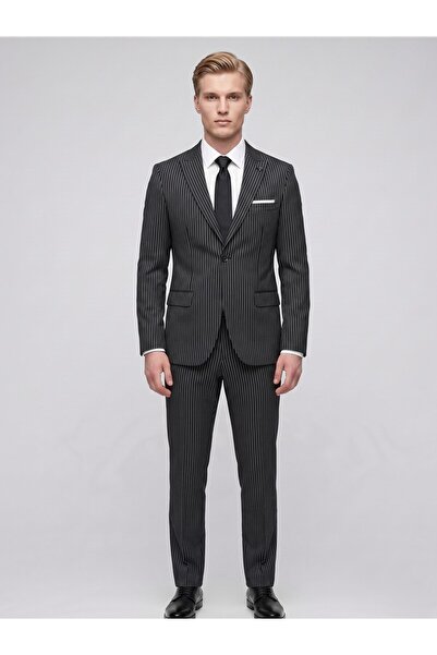 Plus Scorpion Men's Striped Suit – Slim Fit Modern Cut Stylish Classic Jacket...
