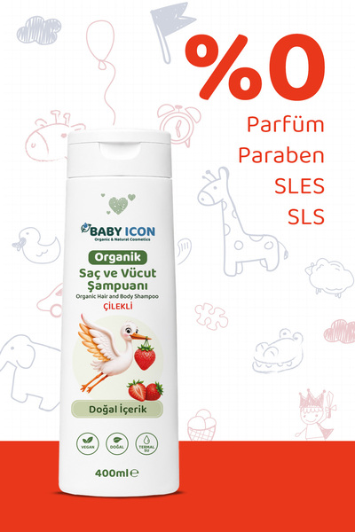 Baby İcon Doğal Vegan Çilekli Saç ve Vücut Şampuanı 400 ml