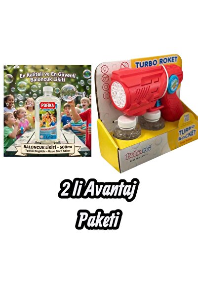 Pofika Turbo Roket Büyük Baloncuk Köpük Tabancası Işıklı Pilli Otomatik + Bal...