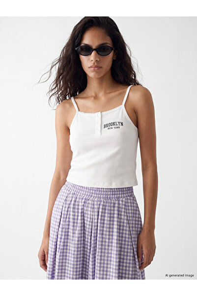 LC Waikiki Peak New Season Brooklyn Printed Rope Strap Women's Ribbed Crop Top