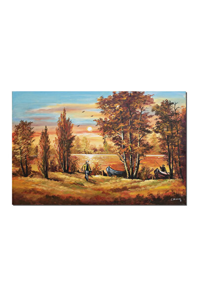 artnova Πίνακας ηλιοβασιλέματος με ψαράδες, ζωγραφισμένο στο χέρι, 120x80 εκ....