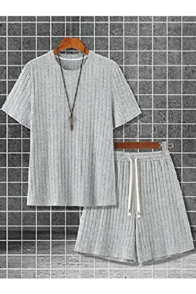 Gutsy Unisex Oversized Loose-Fit T-shirt Shorts Top and Bottom Ribbed Two-Pie...