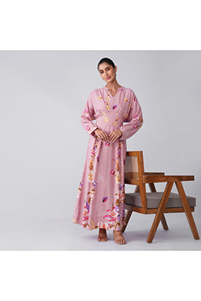 LINELLE Pink Multi Floral V-Neck Casual Dress