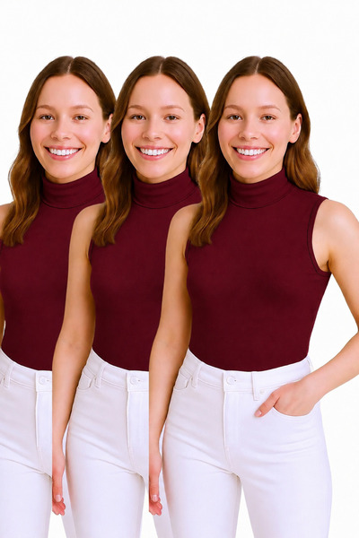 MS HAMİLE İÇ GİYİM Women's Zero Sleeve High Neck Body 3-Piece Set