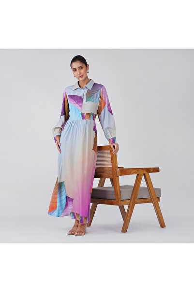 LINELLE Grey and Pink Botanical Print Maxi Dress