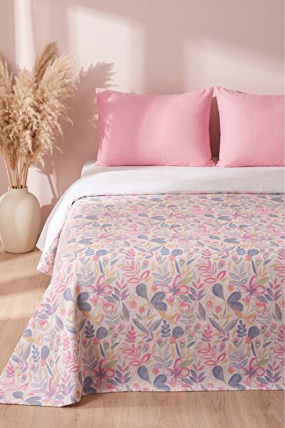 Rivaİstanbul Pink Country Garden Patterned Double Printed Pique & Bedspread 2...