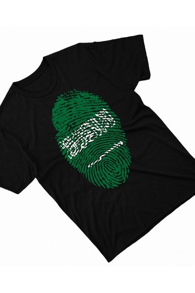 Generic عالم الموضة تيشرت قطن بطباعة عالية الجودة بتصميم بصمة السعودية