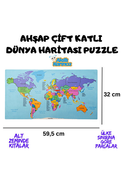 Toyzade Ahşap Dünya Haritası Puzzle Eğitici Ahşap Set Ahşap Puzzle Ahşap Oyuncak