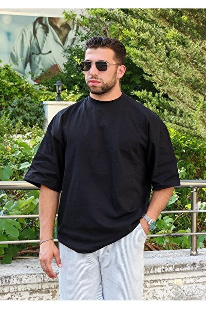 Erkek Oversize Basic Bisiklet Yaka Tişört