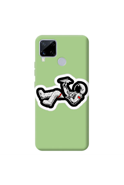Other Realme C25 Astronaut flies a plane Light Green Colored Silicone TPU Θήκη