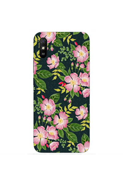 Other Xiaomi Redmi 9A Pink flowers green laves Transparent Silicone TPU Θήκη