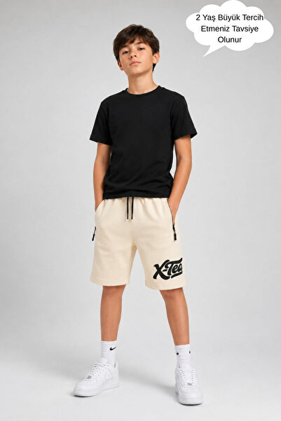 ASYAKİDS CLUB Boys' Printed Zippered Summer Combed Cotton Sports Capri Shorts