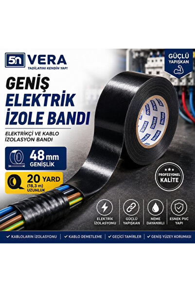 5NVERA 5N VERA Geniş Elektrik İzole Bandı 48 mm x 20 Yard (18,3 Metre) | Güçl...
