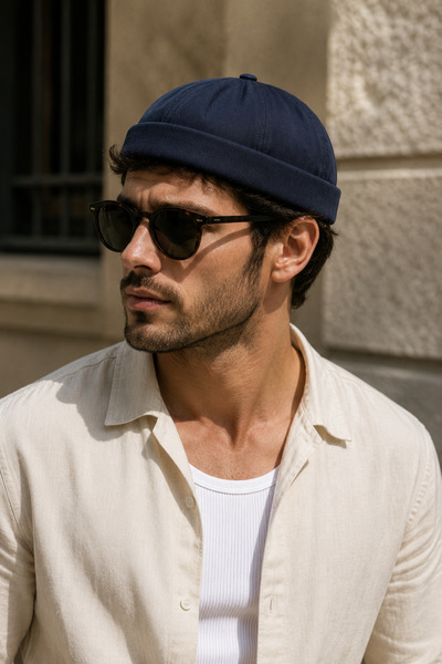 CosmoOutlet Men's Navy Blue Docker Beret Adjustable Folded Hat for Daily Use