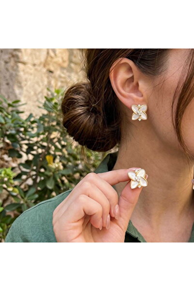 HOBİSY GIFT SHOP White Pearlescent Violet Steel Earrings - Tarnish-Resistant ...