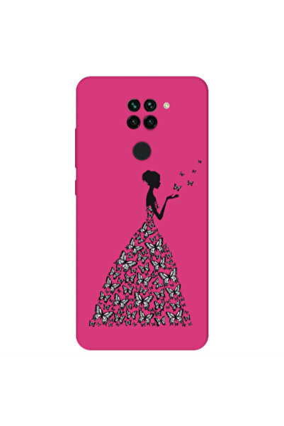 Other Xiaomi Redmi Note 9 Butterfly Girl Fuchsia Colored Silicone TPU Θήκη