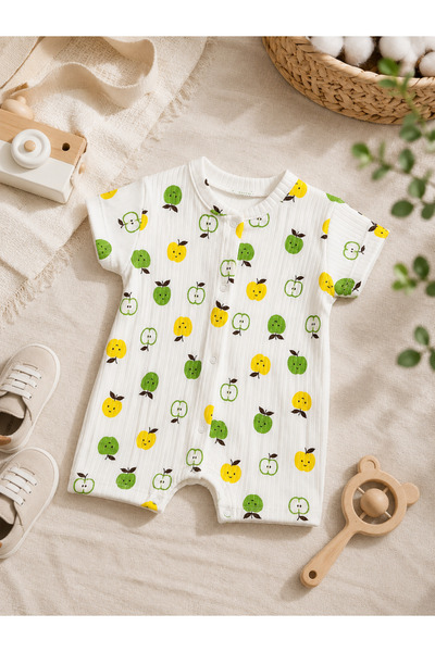 CipilBaby Cipil Baby Unisex Bebek Meyve Desenli %100 Pamuk Kısa Kollu Çıtçıtl...
