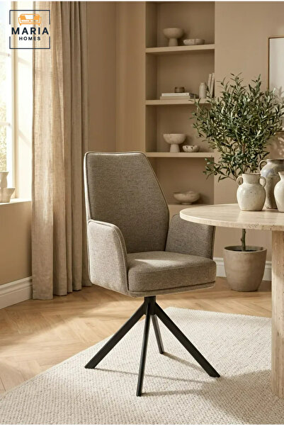 MARIA HOMES Modern Swivel Dining Chair with Armrests, Upholstered Fabric Seat...