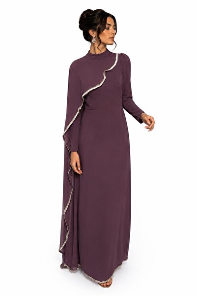 LEYLA SAĞLAM Women's Special Design Stoned Cape, Gloped, Zippered, Lined Long...