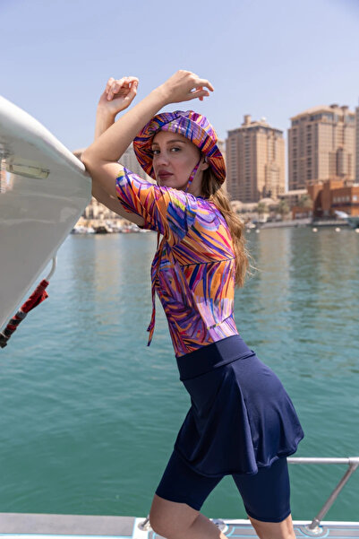ALFASA 26704 ملابس سباحة نسائية بأكمام قصيرة ونصف مغطاة