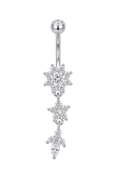 Jaida Moda Gümüş Sallantılı Zirkon Taşlı Çelik Göbek Piercing