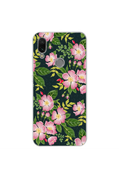 Other Xiaomi Redmi Note 7 Pink flowers green laves Transparent Silicone TPU Θήκη