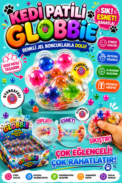 OYUNKAFASI Kedi Patili Globbie Renkli Jel Boncuklu Squishy Oyuncak | Sıkılabi...
