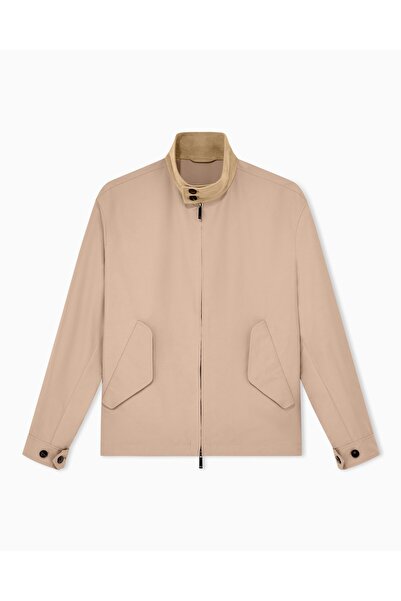 Emporio Armani Men's Contrast Velvet Stand Collar Regular Fit Beige Jacket wi...