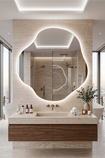 Mirror Home Decor Art Modern Asimetrik LED'li Duvar Aynası | Dekoratif Işıklı...