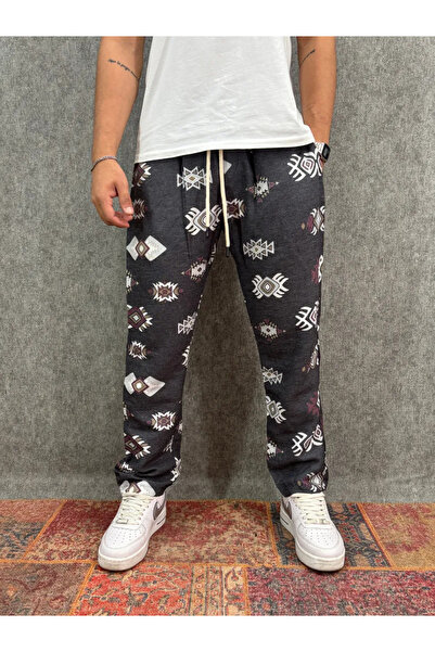 FıttingRoom Elastic Waist Straight Leg Patterned Linen Trousers