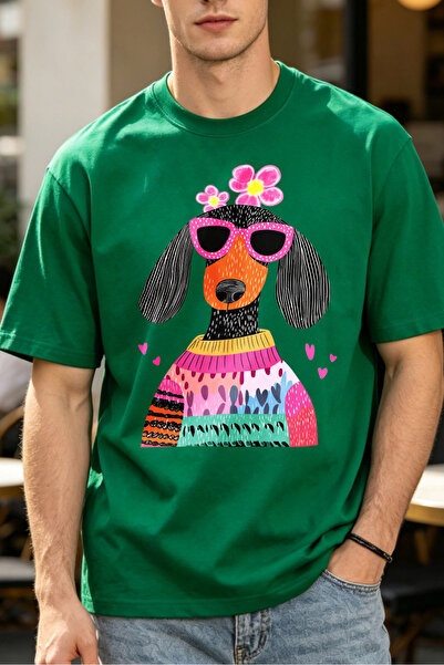 Fleck Colorful Dog With Sunglasses And Flowers T Shirts For Men Dachshund Art...