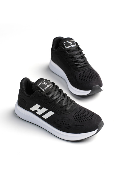 Tonny Black Unisex Siyah Beyaz Rahat Kalıp Hafif Esnek Şeritli Sneaker