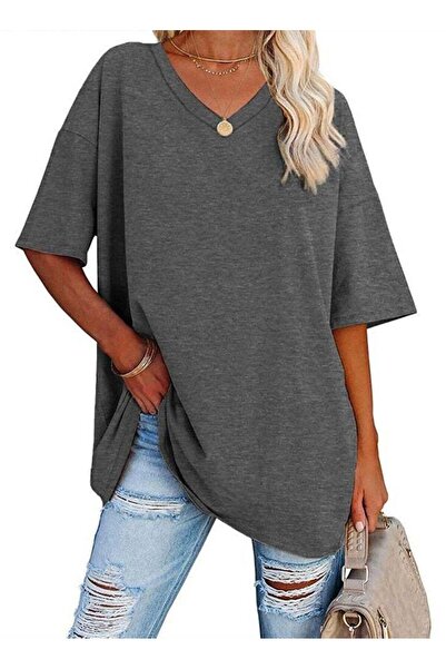 Generic Women's Oversize T-Shirt with V-Neck Short Sleeve Casual Loose Basic ...