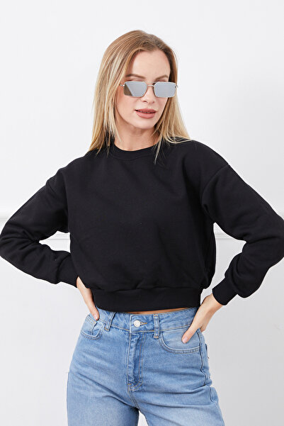 Fulla Moda 3 Thread Basic Crop Sweatshirt