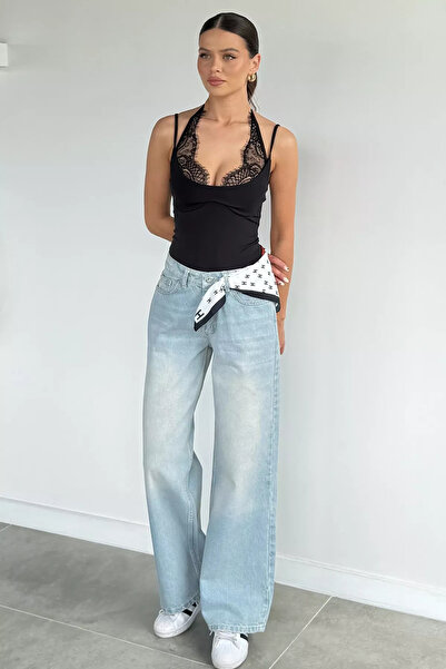 Aryena Ice Blue Women's Modern Cut Washed Jean Denim Trousers