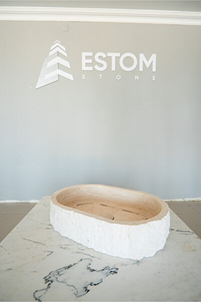 Estom Stone TRAVERTEN LAVABO, DİKDÖRTGEN OVAL PATLATMALI