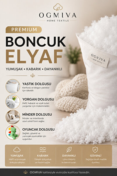 OgMiva 1 KG Premium Boncuk Elyaf Silikon Dolgu | Yastık, Kırlent, Minder, Oyu...