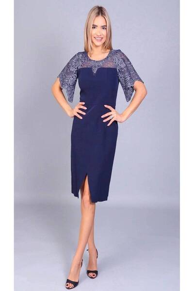 FashionApp Rochie de damă, Lavinia, Dantelă, Albastru marin