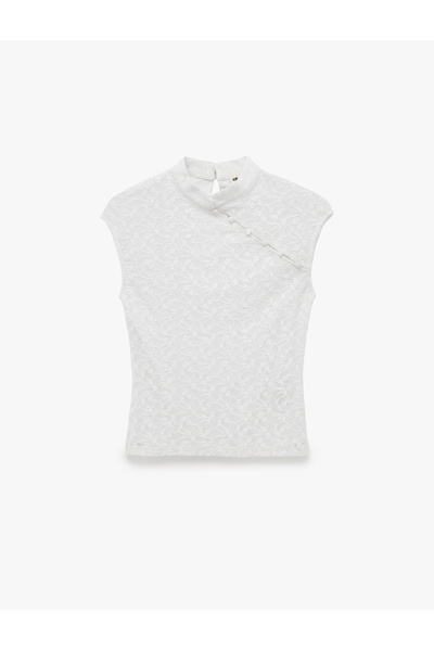 Koton Slim Fit Kolsuz Dik Qipao Yaka Dantel Bluz