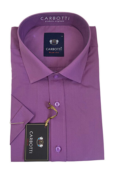 OEM Camasa barbati, mov cu maneca scurta, bumbac-poliester, masura L-slim fit