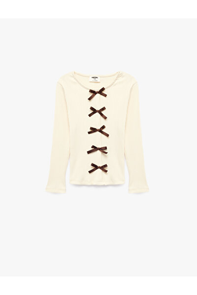 Koton Cotton Long Sleeve Crew Neck Bow T-Shirt