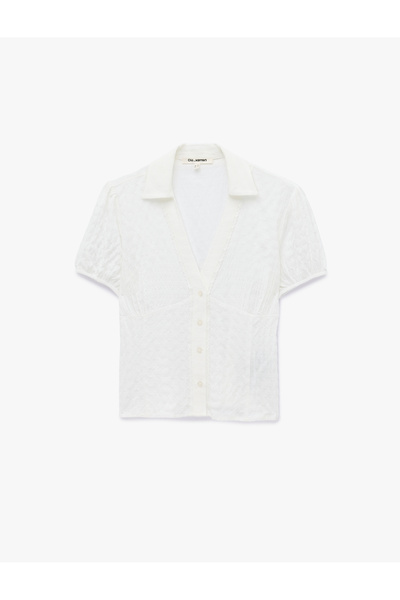 Koton V-Neck Balloon Sleeve Viscose Slim Fit Shirt