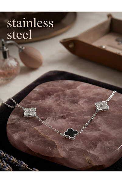 staınless steel سلسلة فولاذية 316L فضية اللون مع حجر الزركون الأسود وقلادة عل...