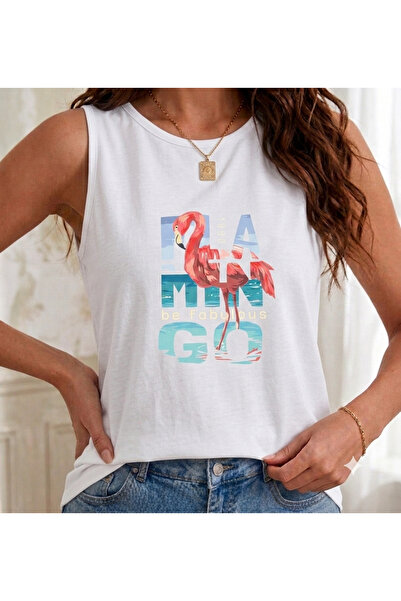 FAVORİST 1990 Flamingo Printed (Off Shoulder) Women's Tank Top T-Shirt