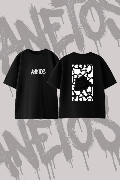 Anetos Doja Cat Moo Design Printed Oversize Crew Neck T-Shirt Black