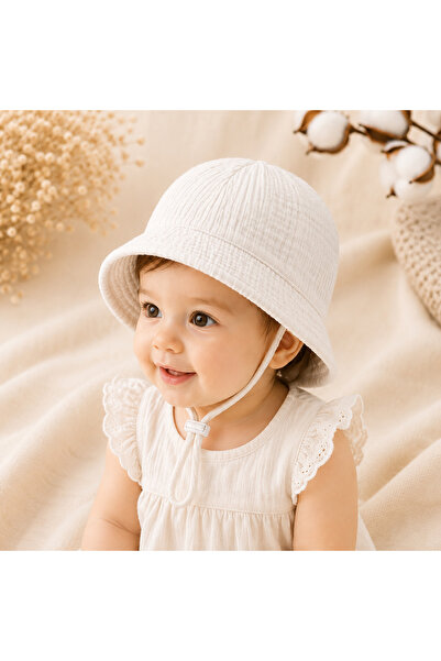 Minimissbaby قبعة بيضاء من طبقتين من الموسلين للأطفال البنات